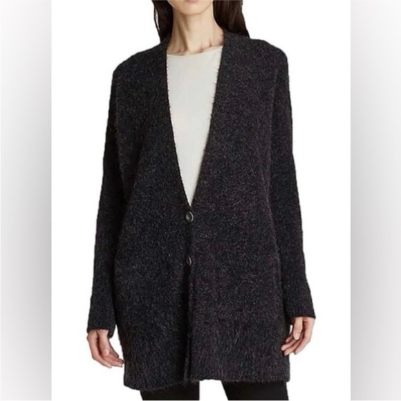 Eileen Fisher Mohair Plush Melange V-neck Button Down Boyfriend Cardigan Sweater - Picture 1 of 9